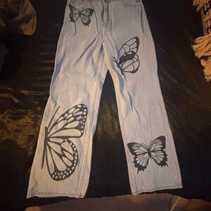 Butterfly Print Light Blue Jeans